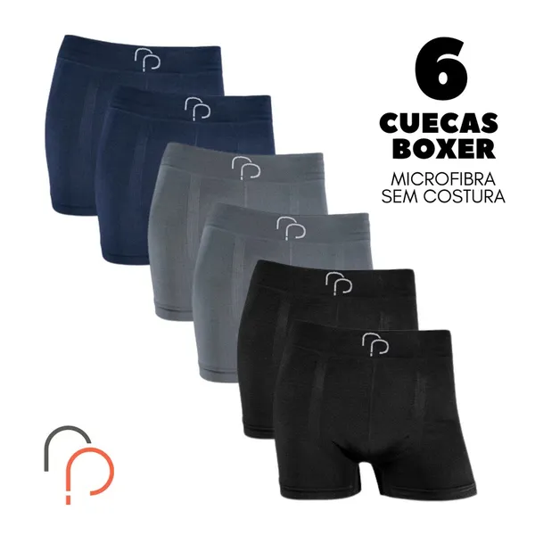 Kit 6 Cuecas Boxer Sem Costura em Microfibra RP