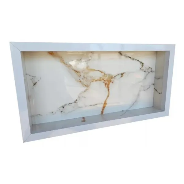 Nicho De Porcelanato 60x30 Calacata Gold com Bordas de Alumínio - Decoração de Banheiro e Lavabo
