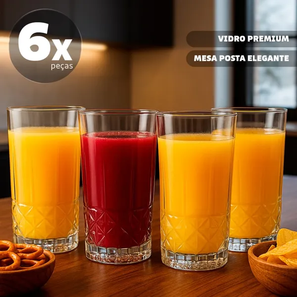 Copos Alto Aludra 360ml Suco Água Conjunto 6 Pçs- Bhz Store