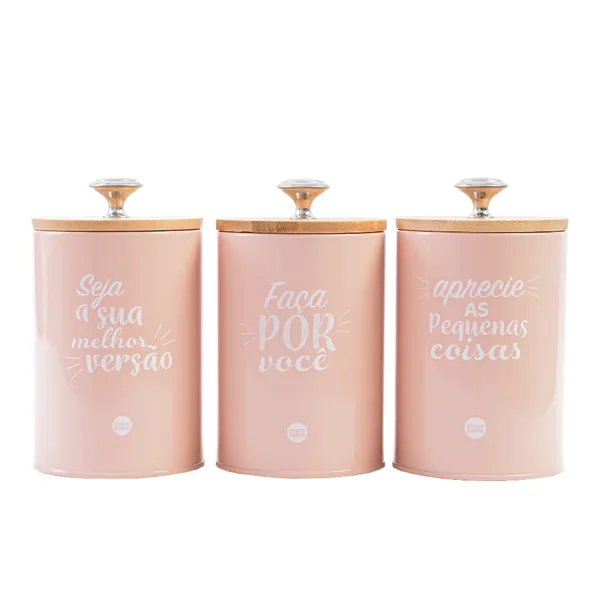 Kit 3 Potes de Metal com Tampa – Organizador Hermético para Café, Açúcar, Chá