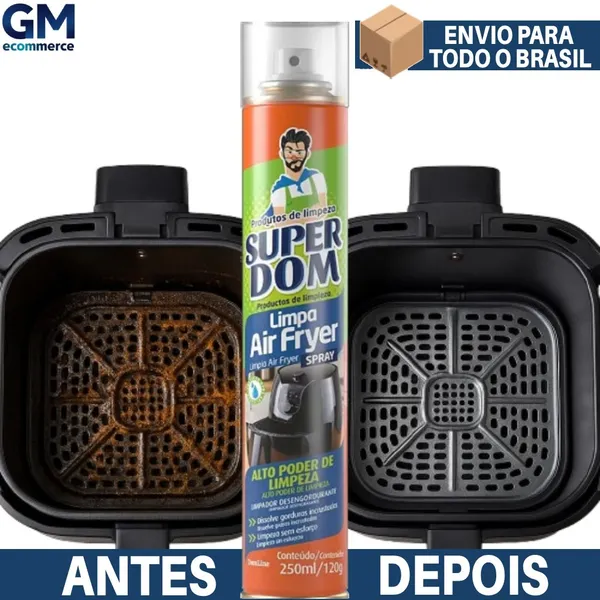 Limpa Air Fryer Spray 250ml Super Dom – Remove Gordura Pesada, Limpeza Rápida e Fácil Uso