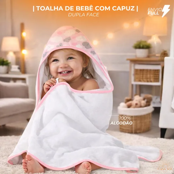 TOALHA DE BANHO PARA BEBÊ | DUPLA FACE | COM CAPUZ | FORRADA | 100% ALGODÃO | ESTAMPAS | UNISSEX