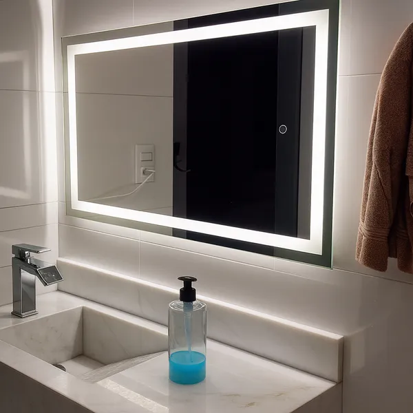 Espelho Retangular 80x50cm com LED e Botão Touch – Jateado