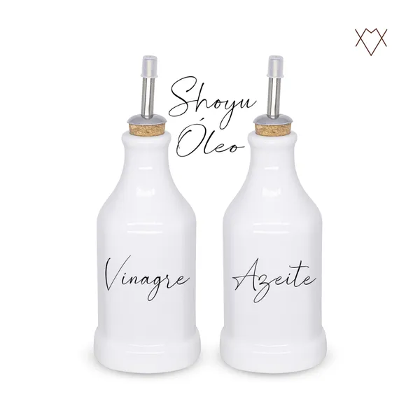 Conjunto 2 Galheteiro Porta Azeite Vinagre Porcelana 270ml Com Adesivos
