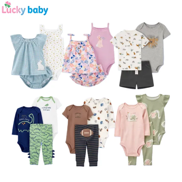 Camiseta de manga curta de 3 peças para bebês menina menino de algodão puro macacão shorts Várias cores ternos de bebê