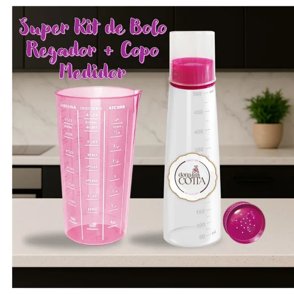 Kit Regador Bisnaga Umedecedor de Bolo Chuveirinho + Copo Medidor 570ml