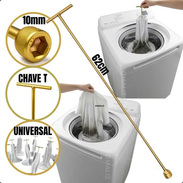 Chave T 10mm Longa 62cm de Máquina de Lavar Roupa Retirar Abrir Agitador Marcas Modelo Universal