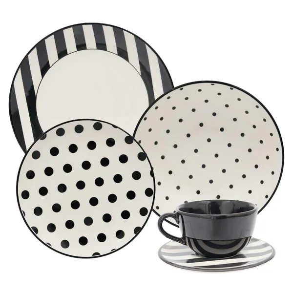 Aparelho de Jantar e Chá 20 Peças Oxford Unni Stripes And Dots