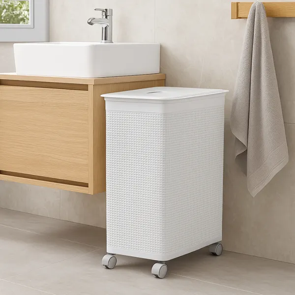 Cesto Organizador Rattan com Rodas Roupeiro 50L Niquelart N625