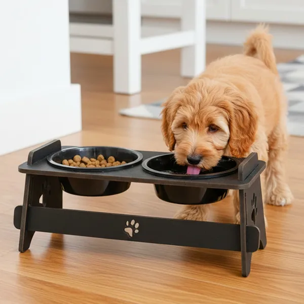 Comedouro Pet Elevado Com Tigela e Tampa  Para Gato Cachorro Mdf Grosso Resistente