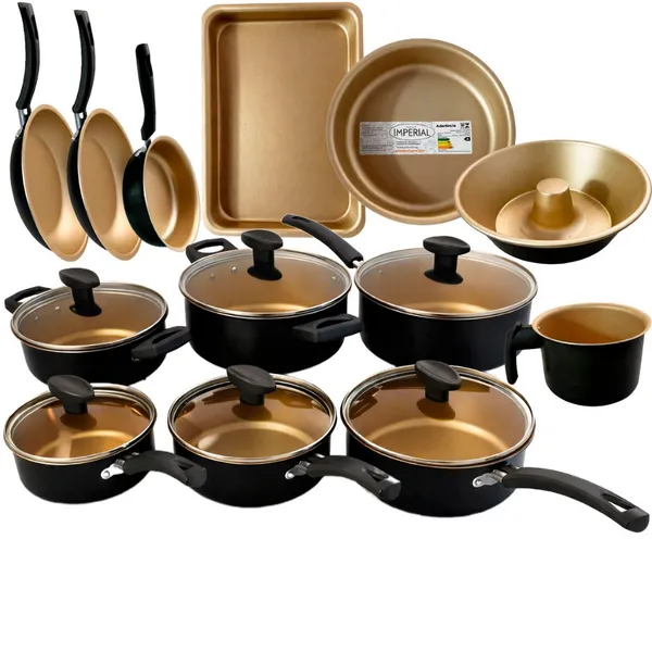 Jogo Panelas 13 Peças Antiaderente Kit Frigideira Caçarola Forma Bolo Cozinha Conjunto Completo