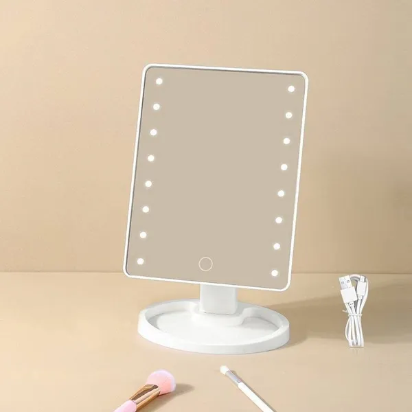 Espelho De Mesa Maquiagem Com 16 Leds Rotação Quadrado Touch Screen