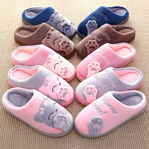 Pantufa Chinelo Feminino  V010 Sapato Gato Da Sorte De Inverno Antiderrapante Flexível Quente De Inverno