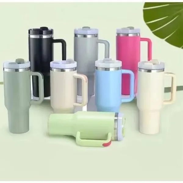 Copo Térmico Inox Alça Flip Straw com canudo de Metal 1200ml
