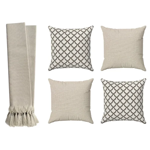 Kit Manta Para Sofá Retrátil + 4 Capas Almofadas Geométricas Bege Cru