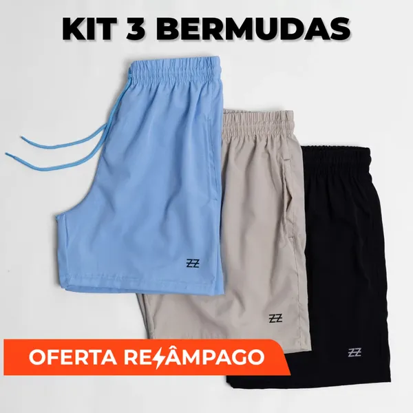 Kit 3 bermudas masculinas premium academia Luzzoo treino praia corrida shorts elástico tecido leve