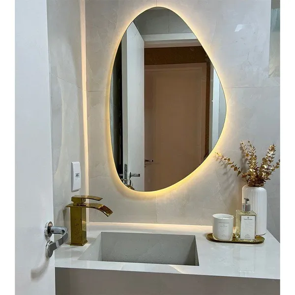 Espelho Orgânico com LED À PILHA ou FONTE Decorativo