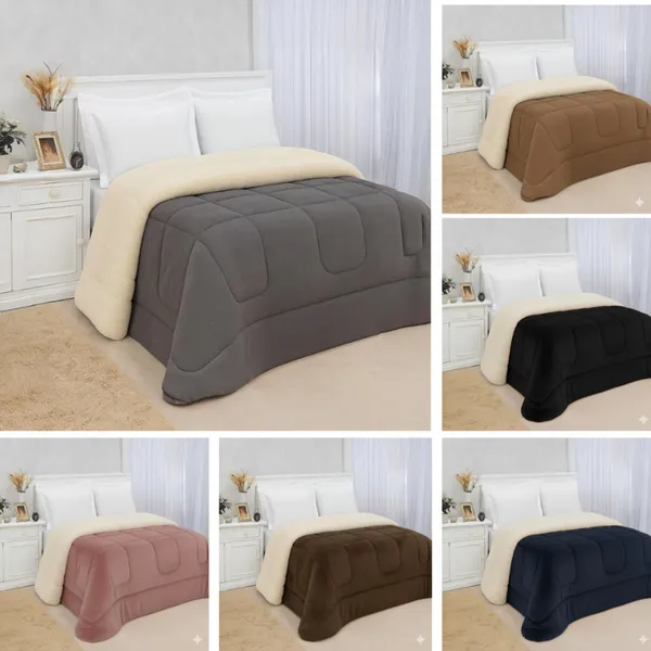 Coberdrom Casal Queen Sherpa Edredrom Pele de Carneiro 2,40m x 2,20m para o Frio Toque Macio