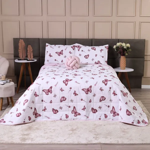 Kit Colcha Cobre Leito Casal Queen Dupla Face Elegance Algodão Percal 180 Fios 2,60m x 2,50m