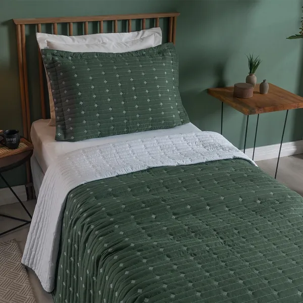 Colcha Cobre Leito Solteiro 2 Peças Pecal Decor Bordado Percal 200 fios
