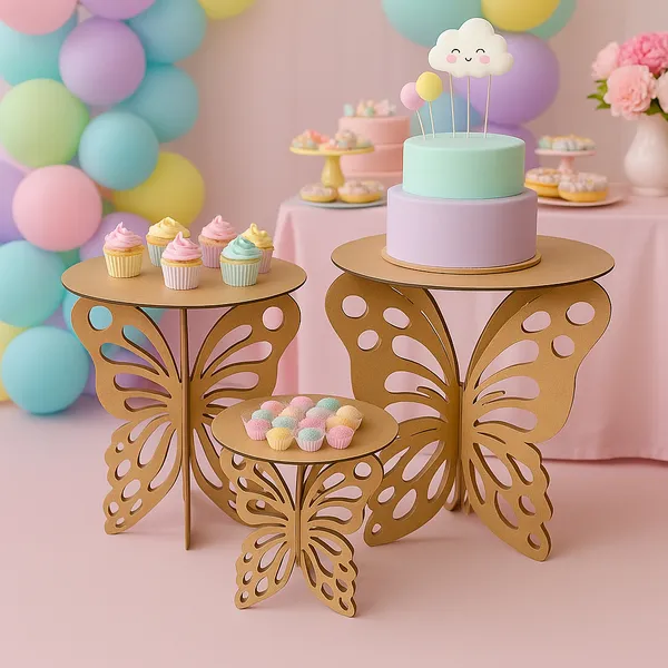 Kit Boleira Base Bolo Mdf Borboleta Decoração de Festa