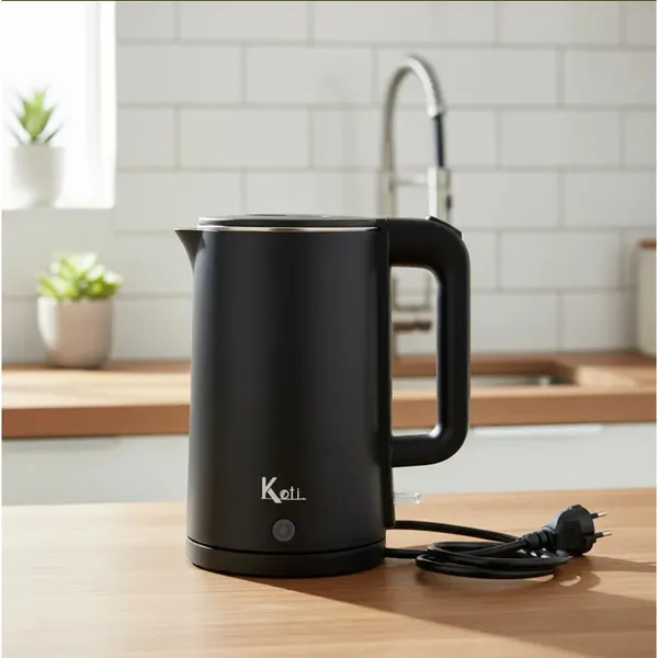Chaleira Jarra Elétrica Moderna Inox Preta, 1,5L desligamento automático