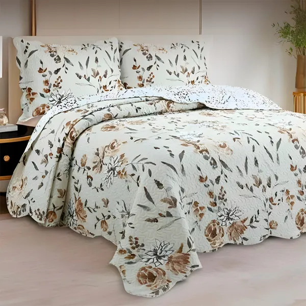 Kit Cobre Leito Colcha Solteiro Casal Queen King 3 Peças Dupla Face Estampada Toque Macio Com Porta Travesseiro