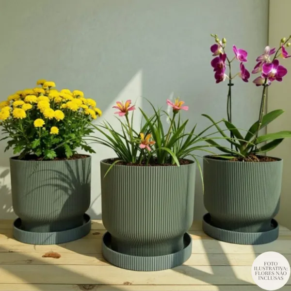 Kit 3/2/1 Vasos para plantas com prato cachepô vaso decorativo flores naturais bandeja para água