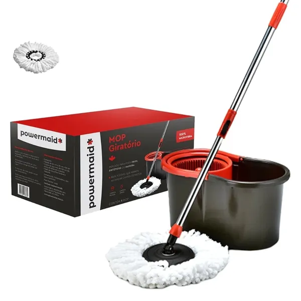 Mop Giratório 360° Multiuso Ajustável com Alça Extensível e Rodinhas 9 litros Mop Limpeza com