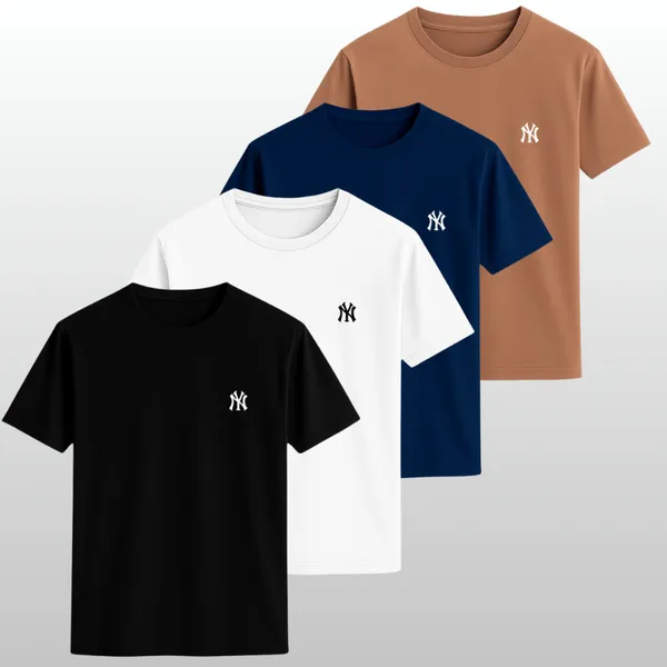 Kit 4 Camisetas Masculinas Slim Fit 100% Algodão NY New York