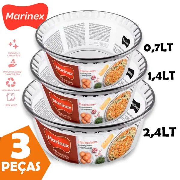 Jogo Formas de Vidro Travessa Suflê Redonda tamanho PMG marinex - transparente