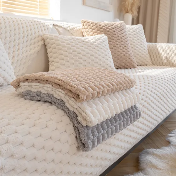 Capa De Sofá 1 2 3 4 Lugares Em Forma De l Nordic Simplicidade Toalha Slipcover Cobertor Almofada De Pelúcia Traseira