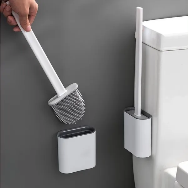 Escova Sanitária De Silicone Com Suporte e Adesivo para Banheiro