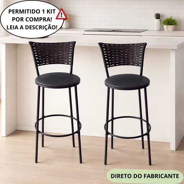 Kit 2 Banquetas Bistrô Hawaii Preto Assento Preto