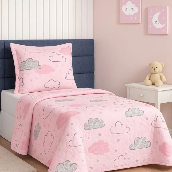 Kit Colcha Cobre Leito Infantil Cama de Solteiro Modelos Bouti 1,60x2,40m Dupla Face 2 Peças C/ Viés Menino e Menina