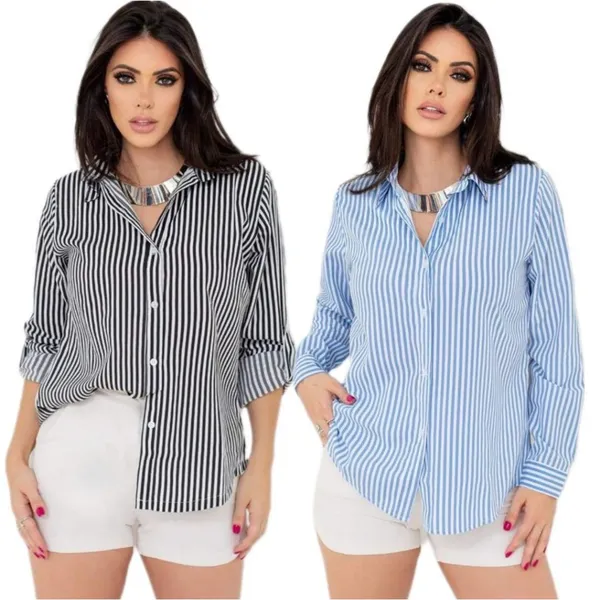 Camisa Social Feminino Listrada Blusa Listras Tendencia