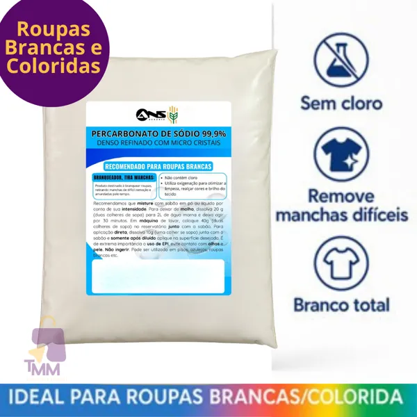 Percarbonato de sódio 100% Puro, alvejante poderoso tira manchas 1kg
