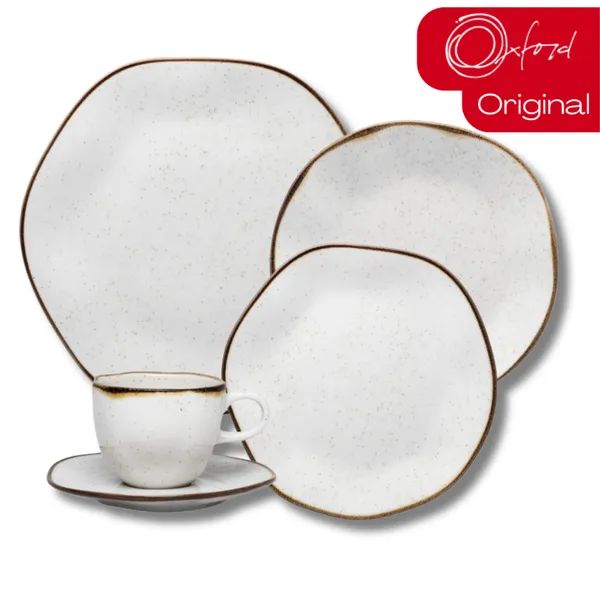 Aparelho de Jantar e Chá Porcelana 20 peças Ryo Maresia, pratos e xícaras Oxford