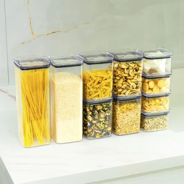 Kit 10 Organizadores Pote Hermético Empilhável em Acrílico Organizador para Alimentos