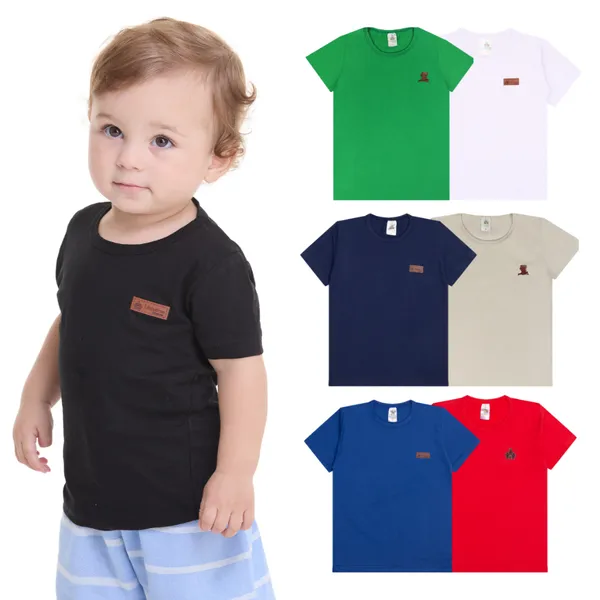 Kit 5 Camisetas Manga Curta Infantil Bebê Menino Básica Lisa Tamanho 2 ao 12