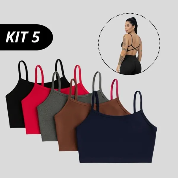 Kit 5 Tops Cruzado Confortável Fitness