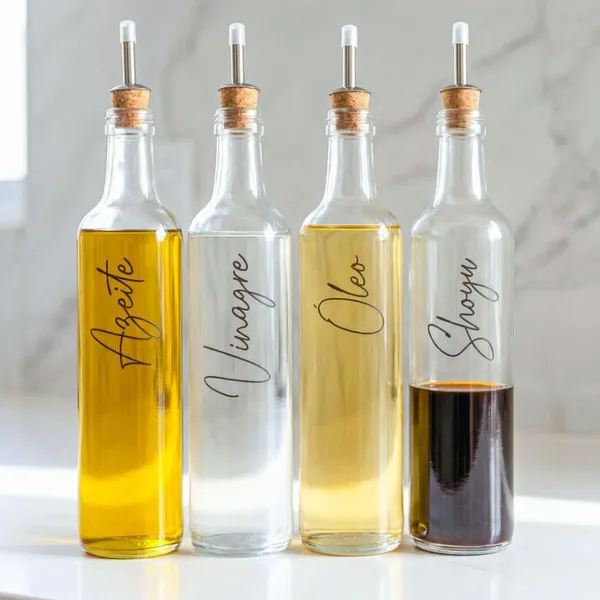 Galheteiro de Vidro 525ml com Bico Dosador Cortiça | Azeite / Vinagre / Óleo / Shoyu / Pimenta / Kit