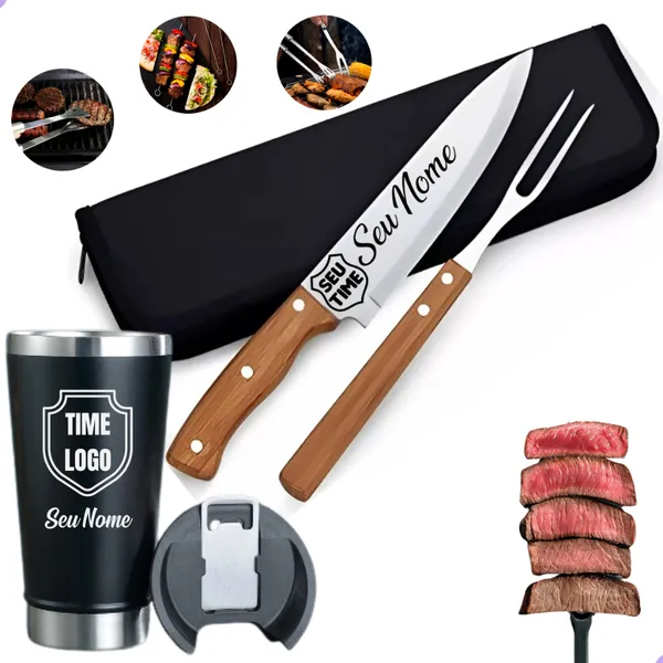 Kit Churrasco 2 Peças ou  Kit Churrasco + Copo Térmico Personalizado