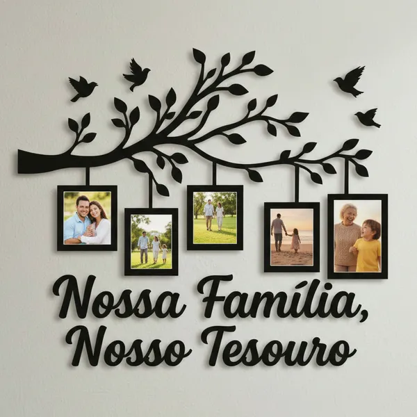 Quadro Porta Retrato Parede Decorativo Mdf 40x70 Árvore Molduras Foto Família Decoração Sala
