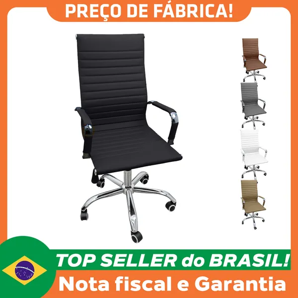 Cadeira Eames Presidente Alta estofada couro