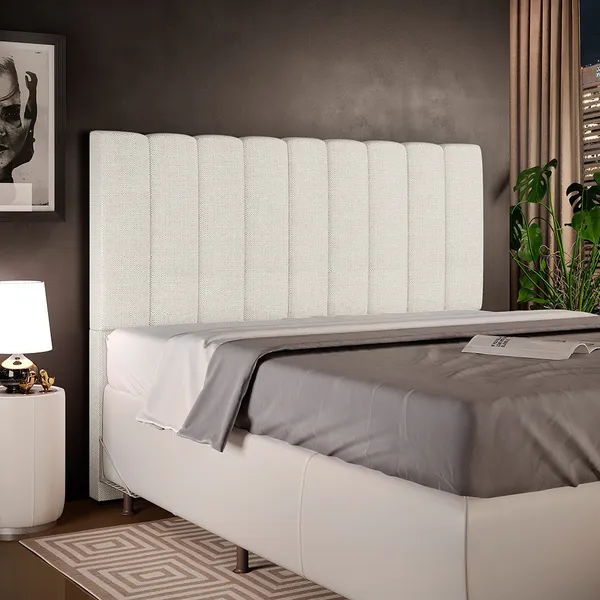 Cabeceira Cama Box Casal 140 cm Dália W01 Linho Champagne - Lyam Decor