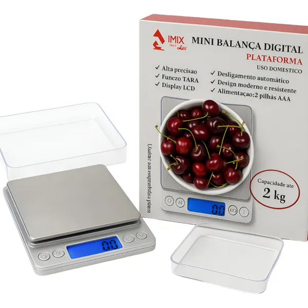 Mini Balança Digital De Precisão 0.1g até 2kg C/ Estojo e Capinha display Lcd e função Tara