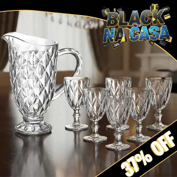Kit 7 Peças Taças Diamond 320ml ou 375ml + Jarra Diamante 1,2L
