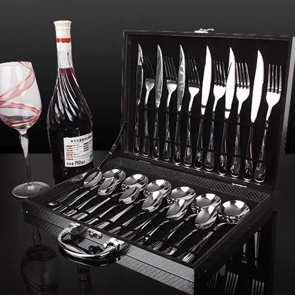 Jogo Talheres 24 Peças Faqueiro Inox Premium Luxo Com Maleta