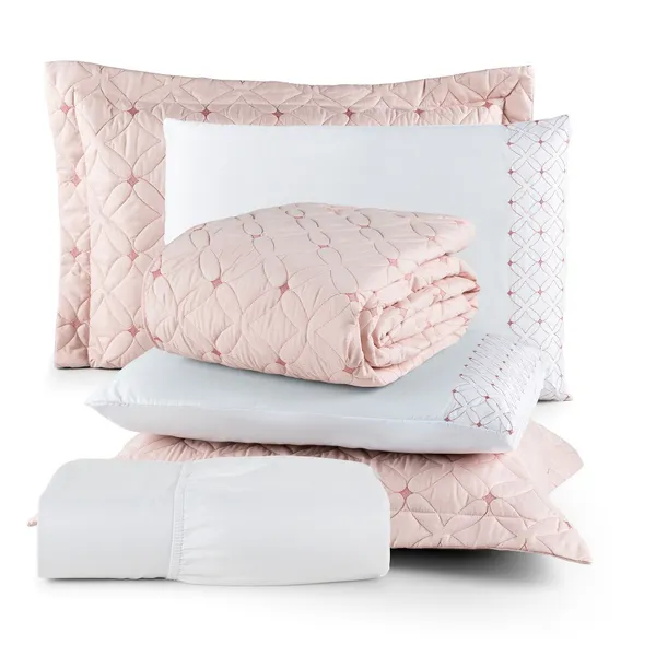 Kit Cobre Leito 6 Peças Casal Queen King 200 Fios Acetinado Bordado Ideale